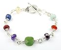 Sterling Sivler Garnet, Carnelian, Citrine, Jade, Sodalite, Flourite, Amethyst Semi-Precious Chakra Bracelet
