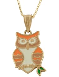 14 Karat Yellow Gold Enamel Owl Necklace (18 inch)