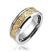 Bling Jewelry Tungsten Celtic Dragon Gold Plated Inlay Flat Fit Wedding Band