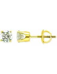 Genuine 14K Yellow Gold 1Ct AA Quality Complete Diamond Stud Earrings