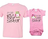 Baby Girls Little Sister Big Sister Shirts with Owl, Includes Size 4 and 0-3 mo