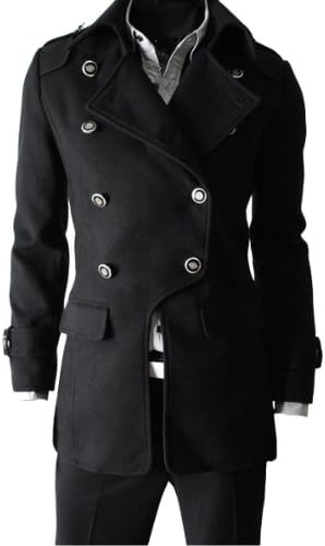 Real Men's Causal Luxury Fashion Faux Wool Outcoat F08 (XXL (US Large), Black)