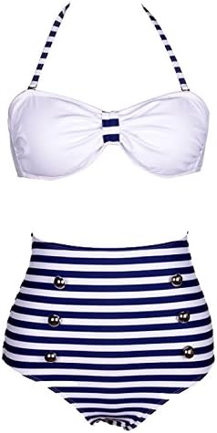 YauYau Vintage Bikini Swimwear Retro Swimsuit Cutest Set z-Navy Blue XL=US L