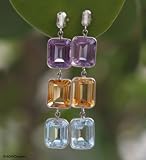 Gold and amethyst earrings, 'Versatile' 0.4 W 1.8 L
