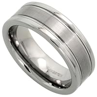 Tungsten 8 mm (5/16 in.) Comfort Fit Flat Wedding Band Ring Brushed Center w/ 2 Grooves (Available in Sizes 7 to 14), size 12.5