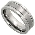 Tungsten Carbide 8 mm (5/16 in.) Comfort Fit Flat Wedding Band Ring Brushed Center w/ 2 Grooves