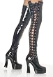 5 Inch Sexy Thigh High Boots Stack Heel 1 1/2 Inch Platform Black Stretch Patent