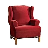 Casual Home Stretch Ribbed Wing Chair Slipcover - Garnet