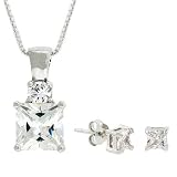 Sterling Silver Simulated Diamond cz Pendant and Earring Jewelry Set