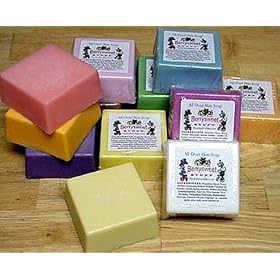 4 Fruit & Flowers Handmade Bar Soaps RIPE RASPBERRY - TANGERINE PEACH - PINK CARNATION - LILAC Berrysweetstuff.com