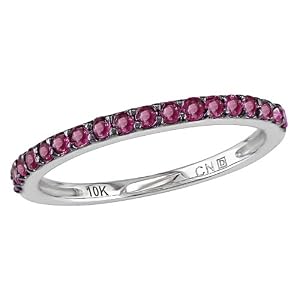 10k White Gold Ruby with Black Band Ring, Size 8 by