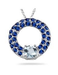 2.21-2.27 Cts Blue Sapphire & 1.41 Cts Aquamarine Circle Pendant in 14K White Gold