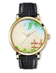 SPRAWL Aanalog Fashion Series Gold Ladies Watches of Genuine Black Leather Strap,Unique Wrist Watch for Women Girls Designed with Park Bench
