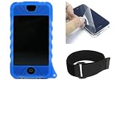 Apple iPhone 4gb 8gb Ultra Grip Ribbed Dark Blue Silicone Skin kit - 15 Workout Armband - Full Screen Protector - Video Kickstand - Belt-clip