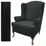 Stretch Pique Wingback Chair Slipcover Color: Raven Black