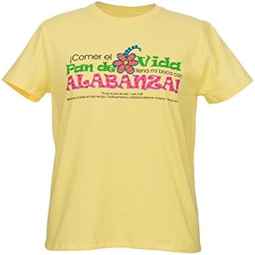 The Faithy Zone Spanish Women's Christian T-shirt Pan de Vida (Bread of Life) Medio (Medium) Amarillo (Yellow)