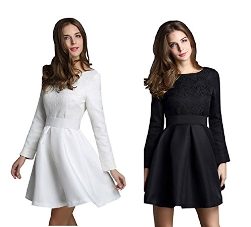 【ARINCO】 フォーマル シンプル エレガント 刺繍 レース ワンピース レディース S M L XL 結婚式 二次会 パーティー 春 ブラック ホワイト 全２色