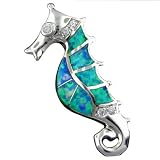 Rhodium Silver Opal Seahorse Pendant Hawaiian Jewelry