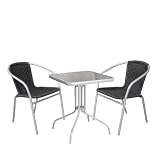 Bistro-Set Balkonmöbel 60x60cm Silber/Schwarz - 3tlg