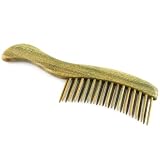 Natural Sandalwood Comb - Detangle Scratch Massage - Arch Back Ergonomic Handle - Double Row Insert Picks - Wide Tooth - 8