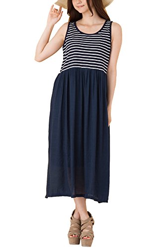 (Goldjapan)ゴールドジャパン 大きいサイズ レディース マリン ボーダー柄タンクトップワンピース マキシワンピース マキシ丈ワンピース ノースリーブ 半袖 半そで 七分袖 7分袖 チュニック Aライン 体型カバー フォーマル パーティー ドレス 結婚式 二次会 入学式 入園式 カジュアル エレガント きれいめ ワンピ エレガント maru-81459