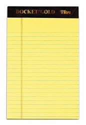 TOPS Docket Gold Junior Legal Pad, 8 x 5 Inch, Junior Legal Rule, 50 Sheets, 6-Pack, Canary (99704)