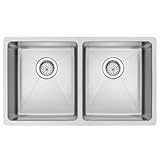 Water Creation SS-U-3118A 31-Inch by 18-Inch Under Mount 50/50 Double Bowl Stainless Steel Kitchen Sink with Coved Corners