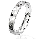 Two Tone Brushed and Polished Checkered Ring (Sizes 5 - 13)