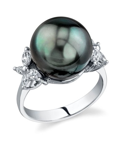 12mm Tahitian Pearl & Diamond Floral Ring