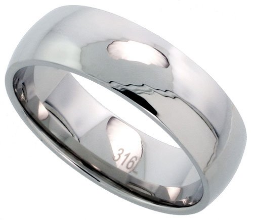 Surgical Steel Domed 8mm Wedding Band Thumb Ring Comfort-Fit High Polish - sizes 5 to 12 Surgical Steel Domed 8mm Wedding Band Thumb Ring Comfort-Fit High Polish - sizes 5 to 12