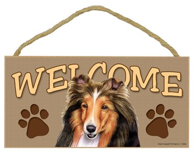 Shetland Sheepdog/Sheltie Wood Welcome Door Sign 5''x10'' On Sale