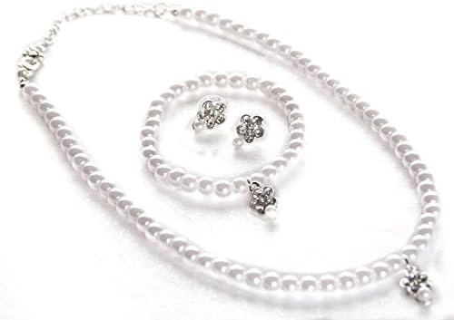 STStory USA Acrylic Pearl Jewelry Set [Necklace, Bracelet, Earrings][Daisy/Silver] for Girls