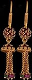 Meenakari Shower Earrings with Ruby and Emerald - 18 K Gold
