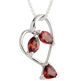 Marquise & Trillion Cut Garnet Three Stone Pendant Necklace Sterling Silver