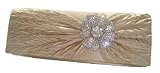 Satin Diamante Crystal Encrusted Clutch Bag Purse Evening Party (GOLD)