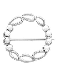 14K White Gold Akoya Cultured White Pearl Circle Brooch -- LIFETIME WARRANTY