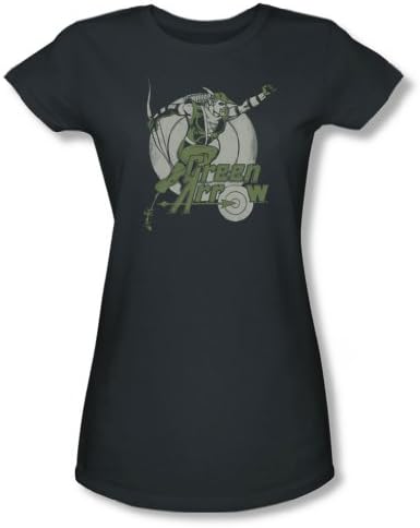 Green Arrow - Right On Target Juniors T-Shirt In Charcoal, Size: Small, Color: Charcoal