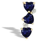 14K Yellow Gold Genuine Heart Sapphire and Diamond 3-Stone Pendant