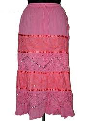 Womens Bellydance Boho Gypsy Cotton Emb Skirts in Pink India 36"