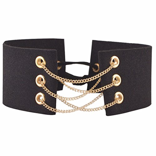 Women'S Wide Pu Suede Velvet Tube Lace-Up Punk Tatoo Choker Chaplet Necklace