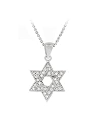 Sterling Silver and Cubic Zirconia Star of David Pendant Necklace , 18"