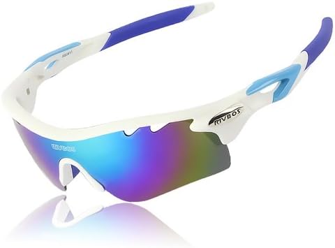 RIVBOS 801 POLARIZED Sports Sunglasses with 5 Interchangeable Lenses Fluorescent Color
