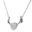 Sterling Silver Colorless Cubic Zirconia Heart and Wings Necklace .925 Stamp Hypoallergenic