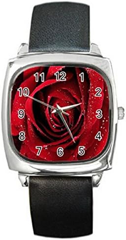 Red Rose Silver Tone Square Metal Wrist Watches for men women HOT Gift NEW