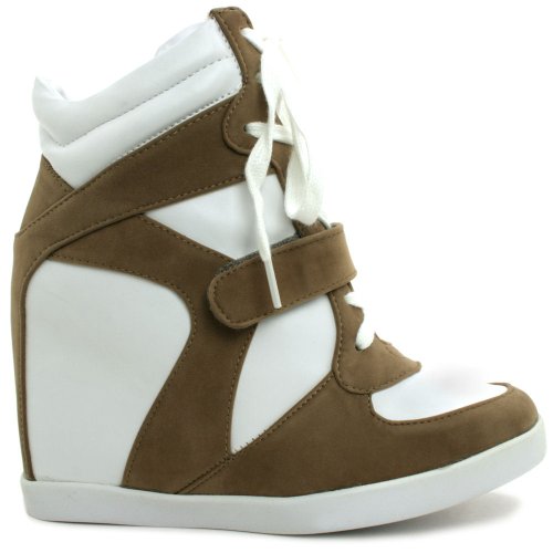 Lace Up Hi-Top Hidden Wedge Sneaker Trainer Shoes White