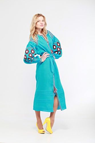 Embroidered Boho Long Dress blue woman. Vyshyvanka. Ukrainian embroider Vita Kin style (Small)
