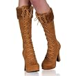 5 Inch Sexy High Heel Knee Boot Chunky Heel Lace-Up Platform With Faux Fur Collar