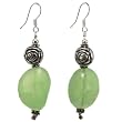 Handmade Green Chalcedony Earrings With Silver Floral Beads