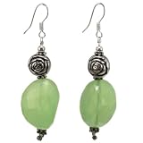 Handmade Green Chalcedony Earrings With Silver Floral Beads