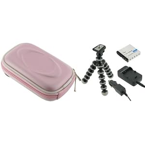 4n1 EVA Hard Shell Case (Pink) / NB-4L AC DC Charger / Battery / Tripod for Canon PowerShot SD780IS Digital Camera Gold